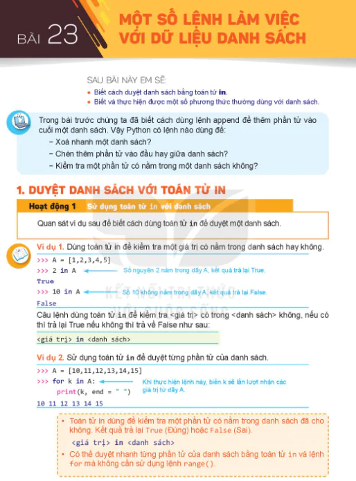 Bài 23: Một Số Lệnh Làm Việc Với Dữ Liệu Danh Sách