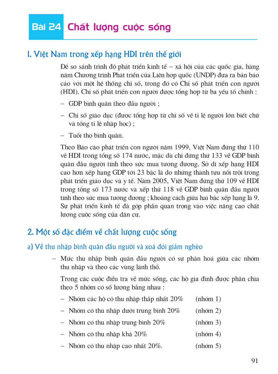 Bài 24: Chất Lượng Cuộc Sống