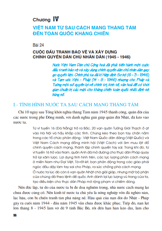Bài 24: Cuộc đấu tranh bảo vệ và xây dựng chính quyền dân chủ nhân dân (1945 - 1946)