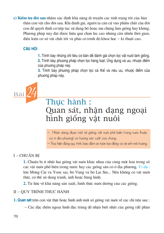 Bài 24: Thực hành: Quan sát, nhận dạng ngoại hình giống vật nuôi