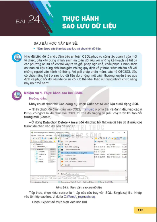 Bài 24: Thực hành sao lưu dữ liệu