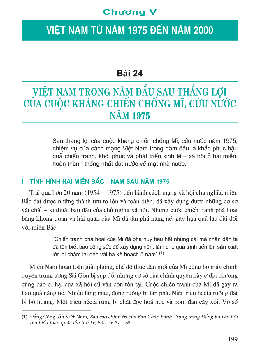 Bài 24: Việt Nam Trong Năm Đầu Sau Thắng Lợi Của Cuộc Kháng Chiến Chống Mĩ, Cứu Nước Năm 1975
