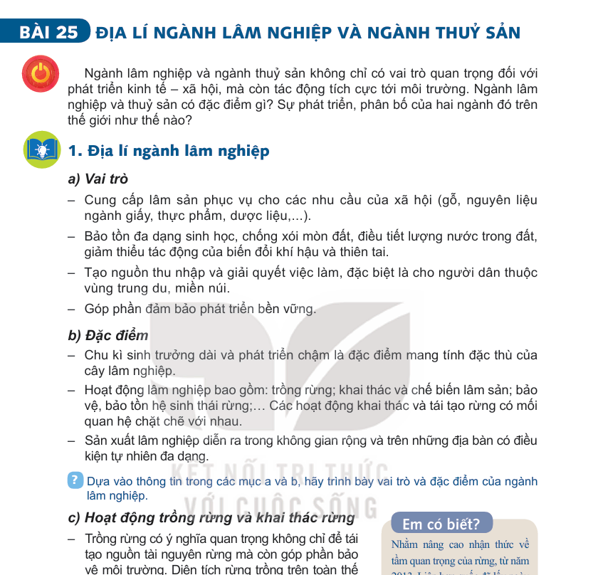 Bài 25: Địa Lí Nghành Lâm Nghiệp Và Nghành Thủy Sản