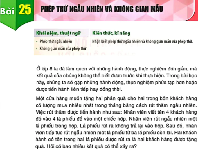 Bài 25: Phép thử ngẫu nhiên và không gian mẫu