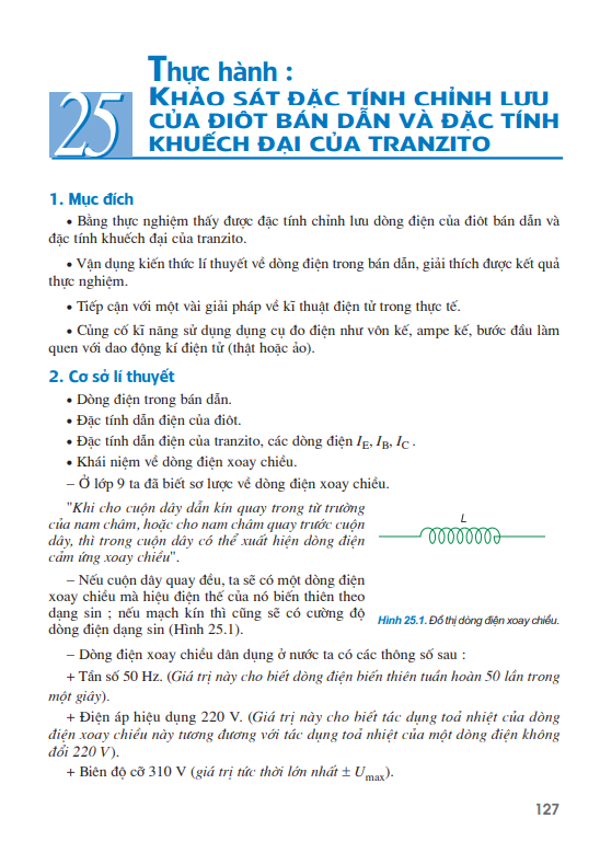 Bài 25:Thực hành: Khảo sát đặc tính chỉnh lưu của điôt bán dẫn và đặc tính khuếch đại của tranzito 