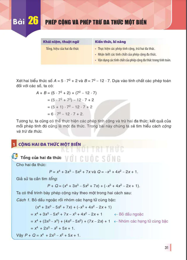 Bài 26. Phép cộng và phép trừ đa thức một biến