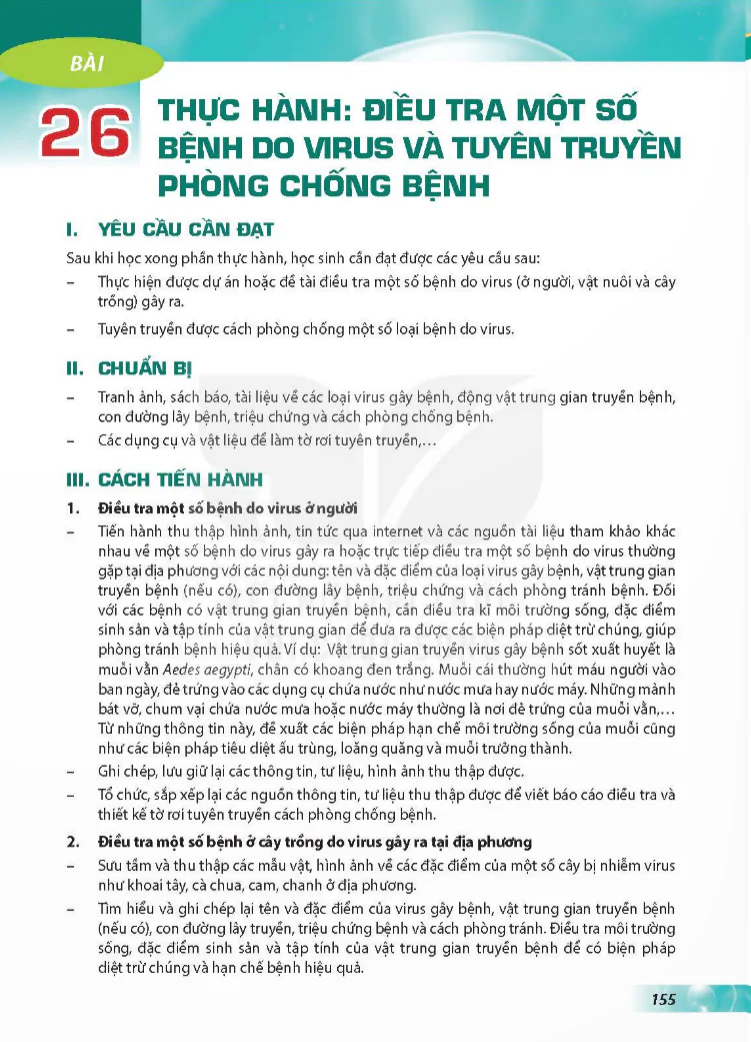 Bài 26: Thực hành điều tra một số bệnh do virus và tuyên truyền phòng chống bệnh