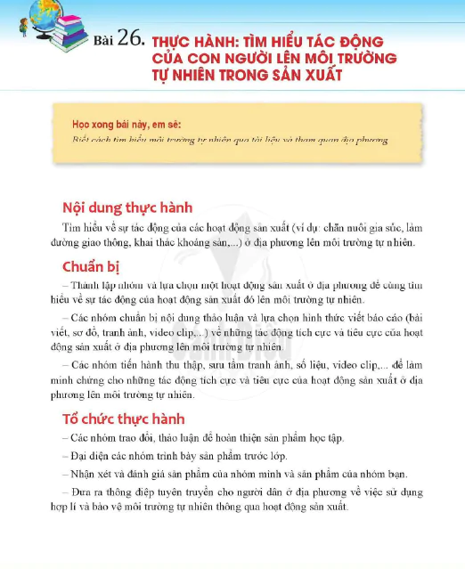 Bài 26. Thực hành: Tìm hiểu tác động của con người lên môi trường tự nhiên trong sản xuất