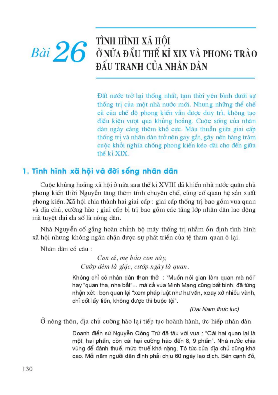 Bài 26: Tình hình xã hội ở nửa đầu thế kỉ XIX và phong trào đấu tranh của nhân dân