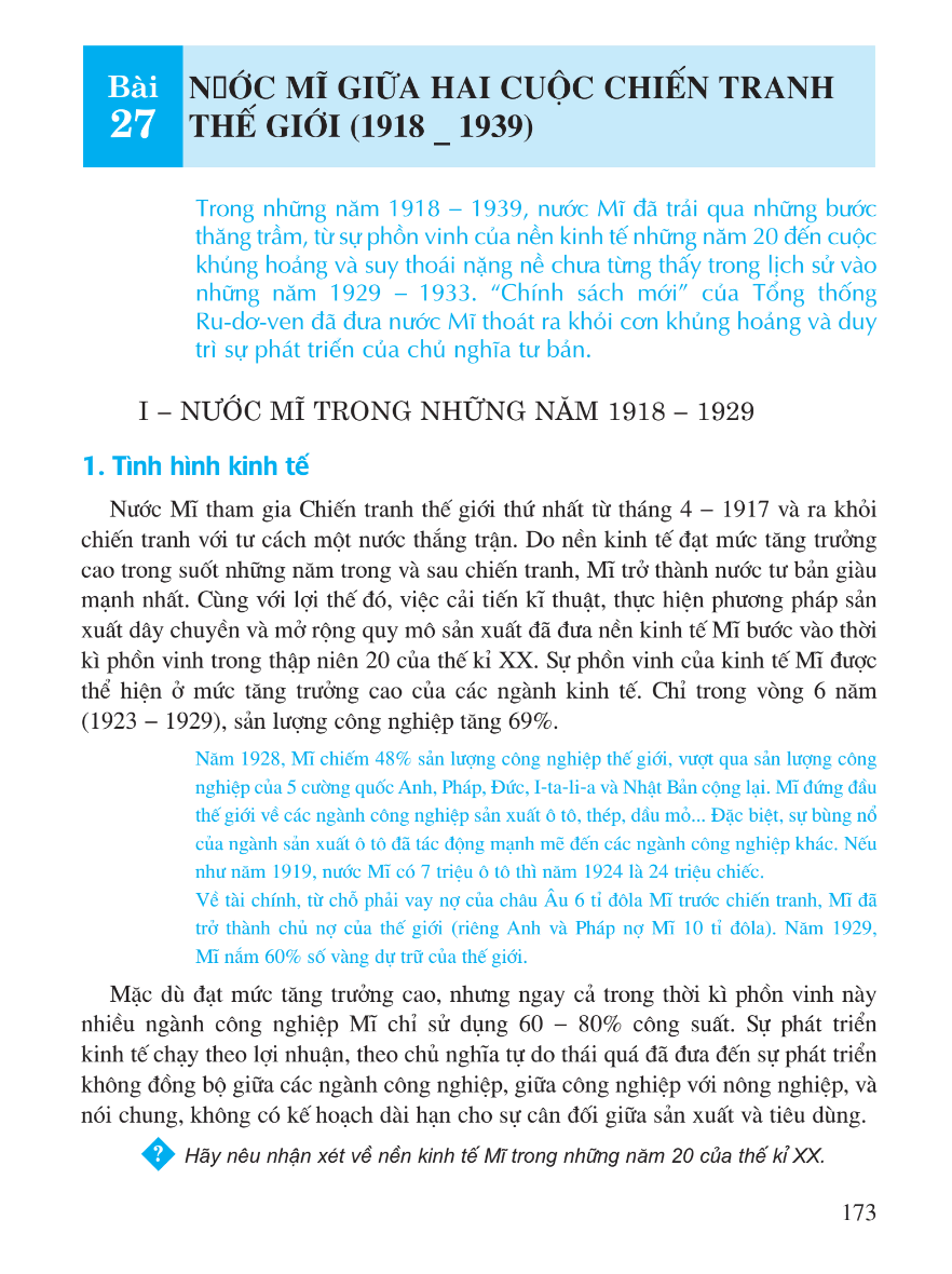 Bài 27: Nước Mĩ Giữa Hai Cuộc Chiến Tranh Thế Giới (1918 - 1939)