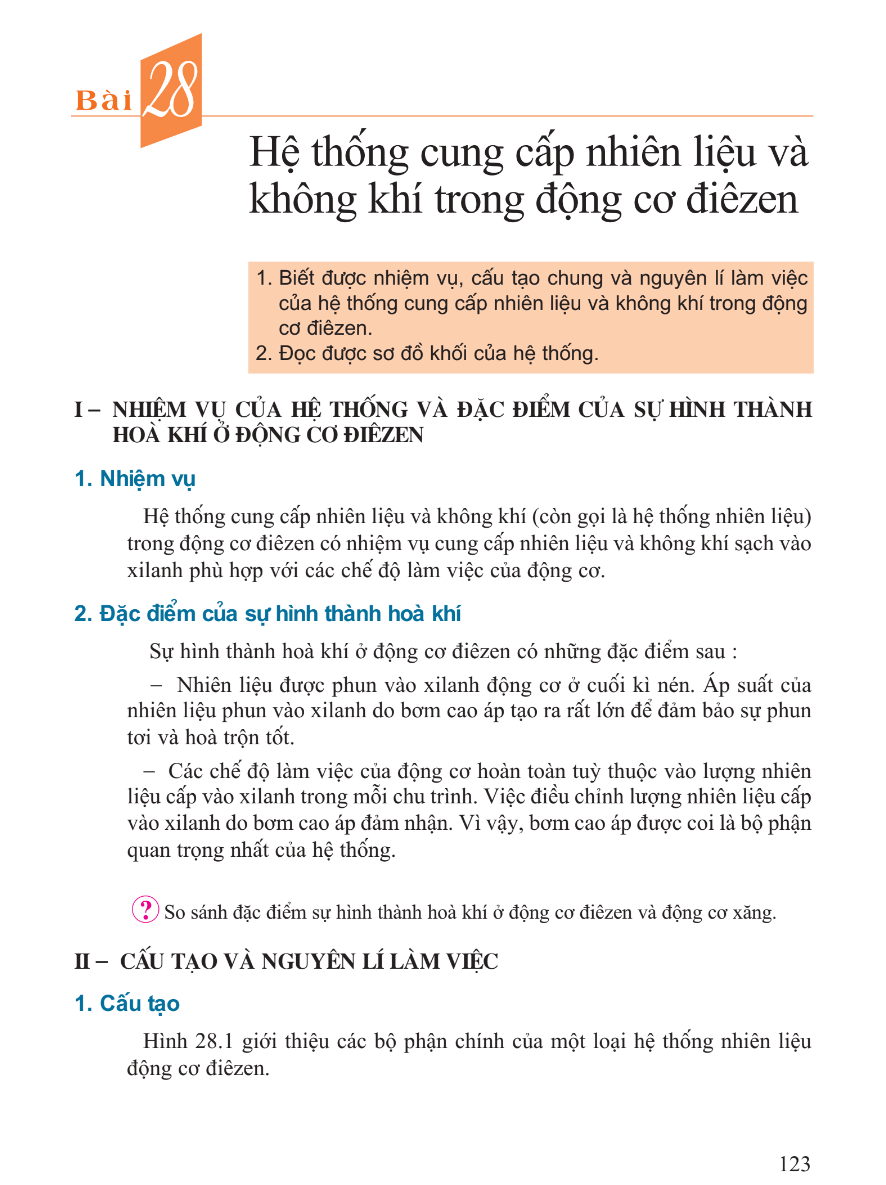 Bài 28: Hệ Thống Cung Cấp Nhiên Liệu Và Không Khí Trong Động Cơ Điêzen