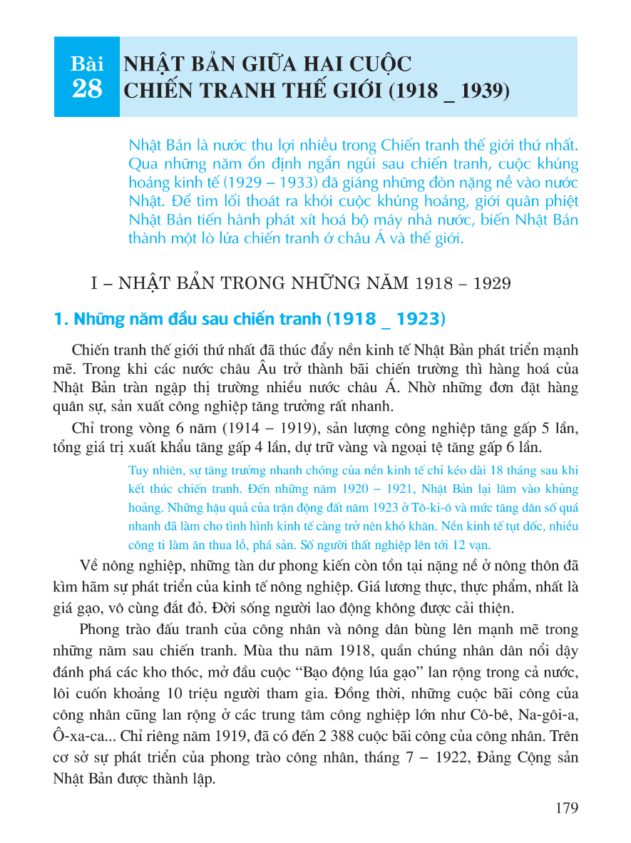 Bài 28: Nhật Bản Giữa Hai Cuộc Chiến Tranh Thế Giới (1918 - 1939)