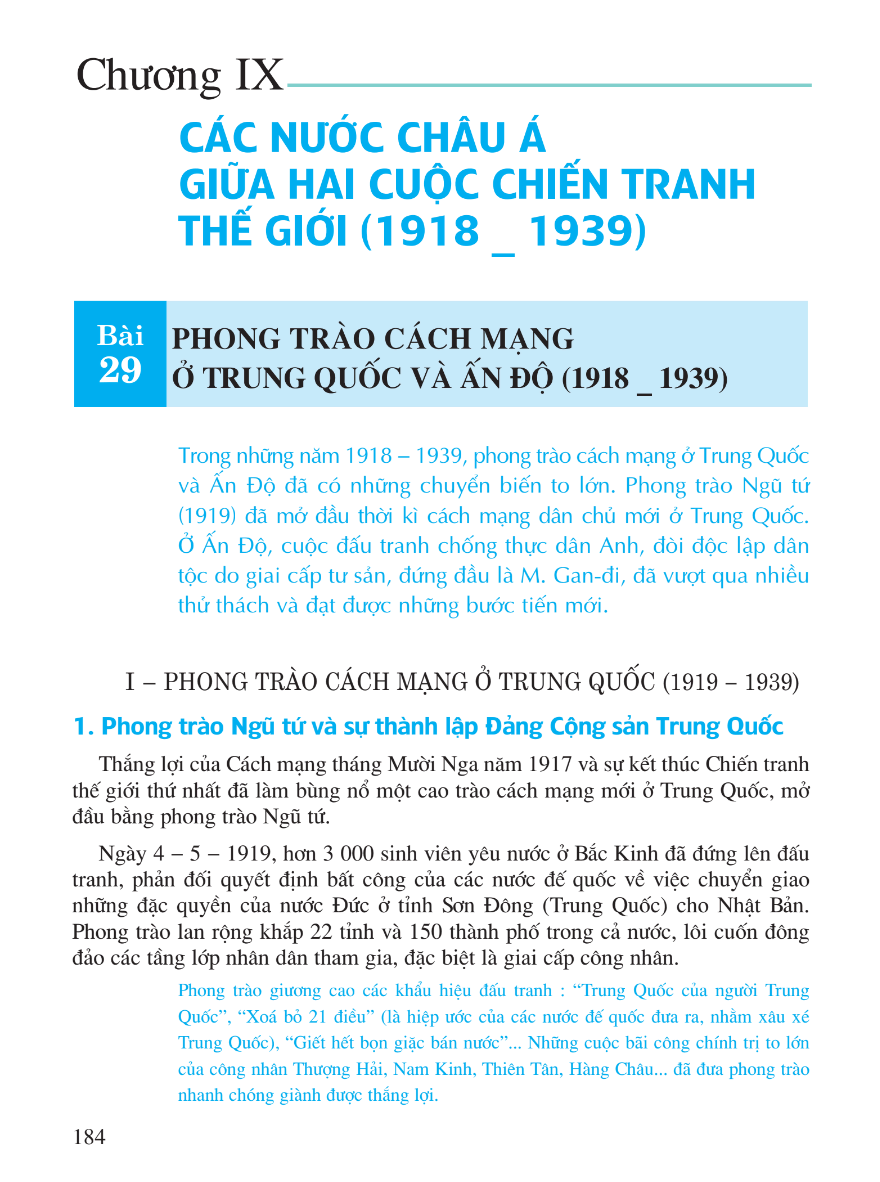 Bài 29: Phong Trào Cách Mạng Ở Trung Quốc Và Ấn Độ (1918 - 1939)