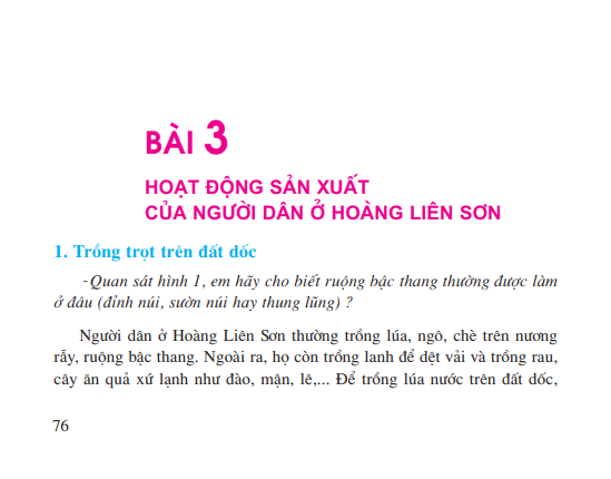 Bài 3: Hoạt động sản xuất của người dân ở  Hoàng Liên Sơn