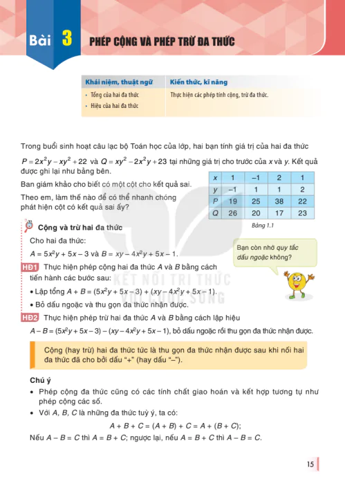 Bài 3: Phép cộng và phép trừ đa thức