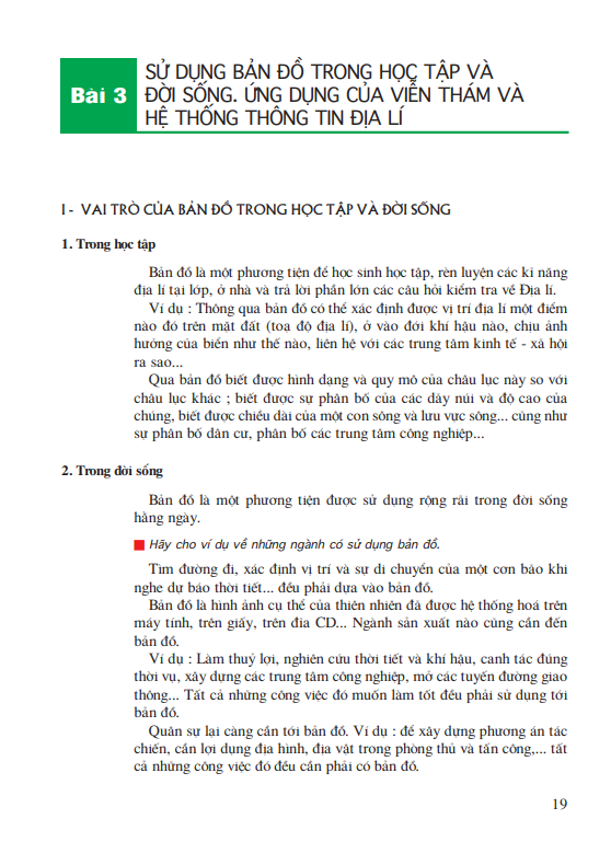 Bài 3: Sử dụng bản đồ trong học tập và đời sống. Ứng dụng của viễn thám và hệ thống thông tin Địa lí