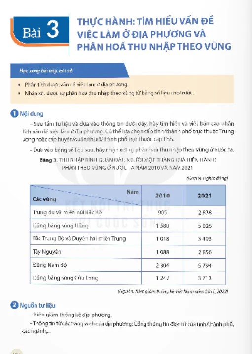 Bài 3 Thực hành: Tìm hiểu vấn đề việc làm ở địa phương và phân hoá thu nhập theo vùng