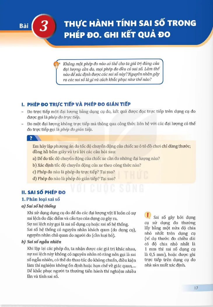 Bài 3: Thực hành tính sai số trong phép đo. Ghi kết quả đo