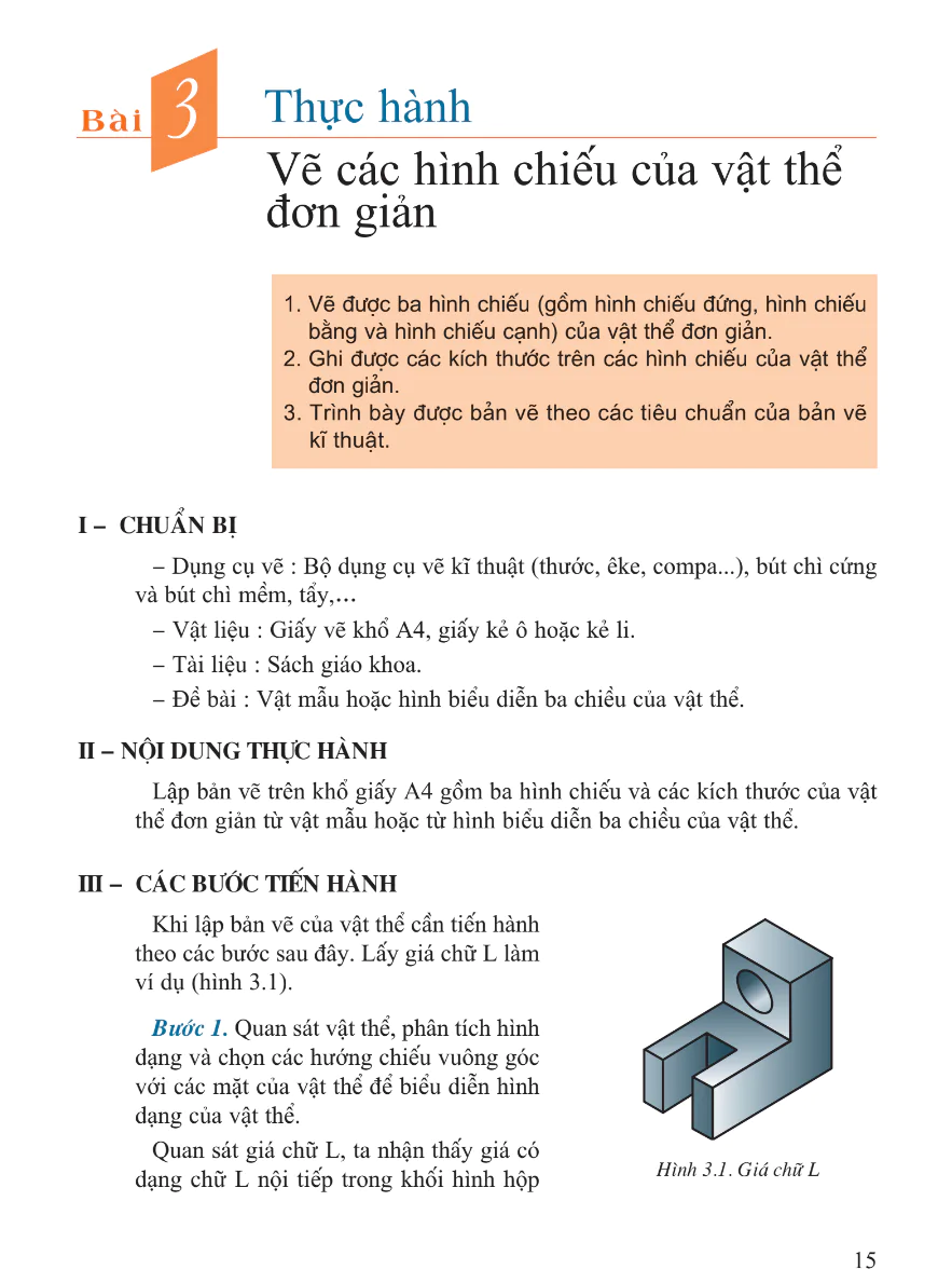 Bài 3: Thực Hành: Vẽ Các Hình Chiếu Của Vật Thể Đơn Giản