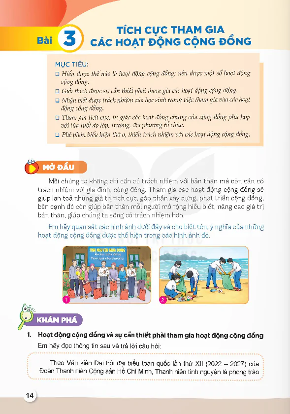 Bài 3: TÍCH CỰC THAM GIA CÁC HOẠT ĐỘNG CỘNG ĐỒNG