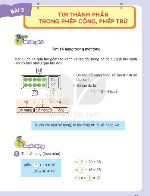 Bài 3: Tìm thành phần trong phép cộng, phép trừ