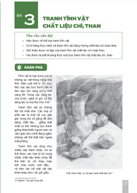 Bài 3: Tranh tĩnh vật chất liệu chì, than