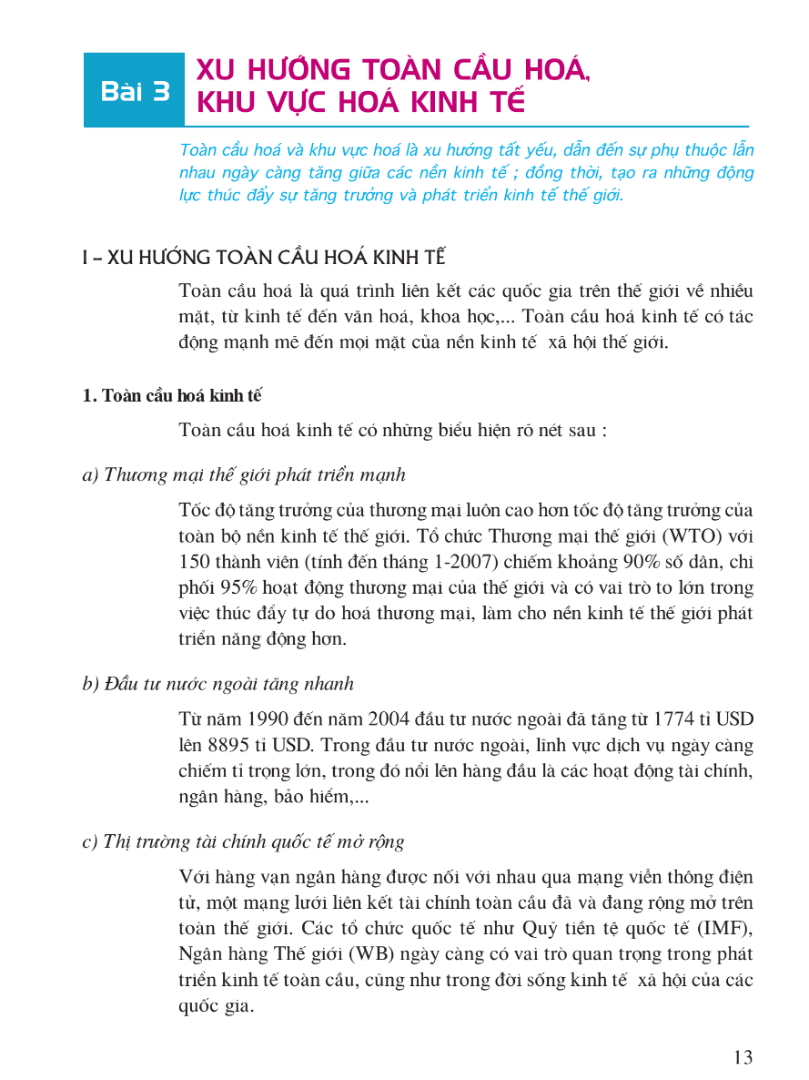 Bài 3: Xu Hướng Toàn Cầu Hóa, Khu Vực Hóa Kinh Tế
