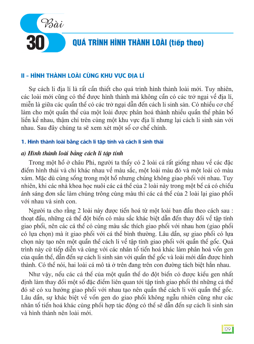 Bài 30: Quá Trình Hình Thành Loài (tiếp theo)