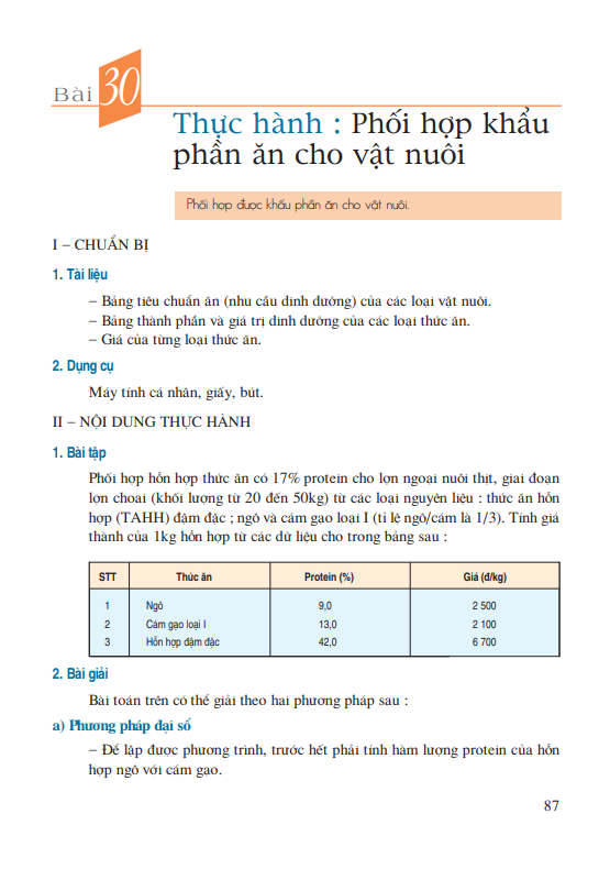 Bài 30: Thực hành: Phối hợp khẩu phần ăn cho vật nuôi
