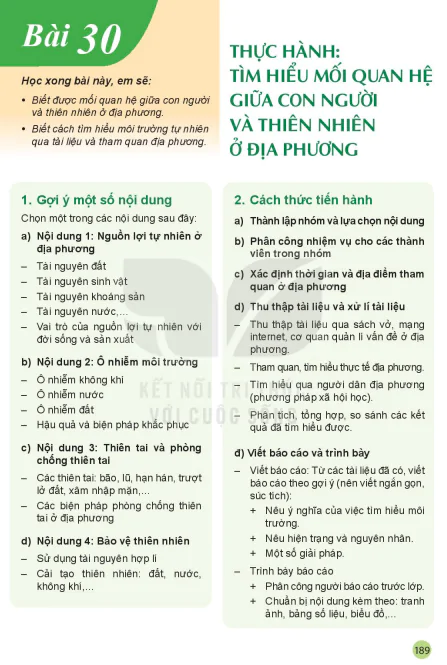 Bài 30: Thực hành: Tìm hiểu mối quan hệ giữa con người và thiên nhiên ở địa phương