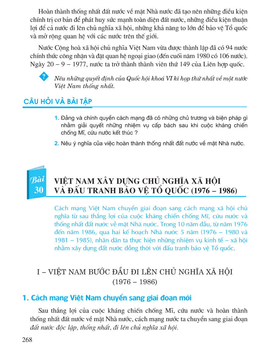 Bài 30: Việt Nam Xây Dựng Chủ Nghĩa Xã Hội Và Đấu Tranh Bảo Vệ Tổ Quốc (1976 - 1986)