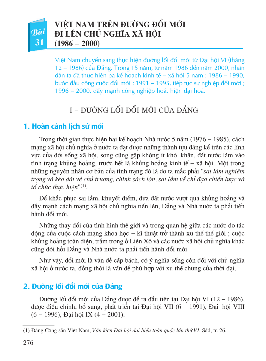 Bài 31: Việt Nam Trên Đường Đổi Mới Đi Lên Chủ Nghĩa Xã Hội (1986 - 2000)