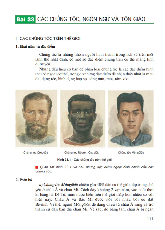 Bài 33: Các chủng tộc, ngôn ngữ và tôn giáo