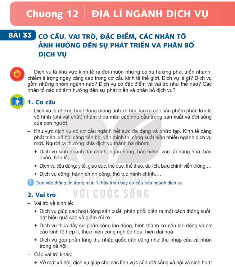 Bài 33: Cơ Cấu, Vai Trò, Đặc Điểm, Các Nhân Tố Ảnh Hưởng Đến Sự Phát Triển Và Phân Bố Dịch Vụ