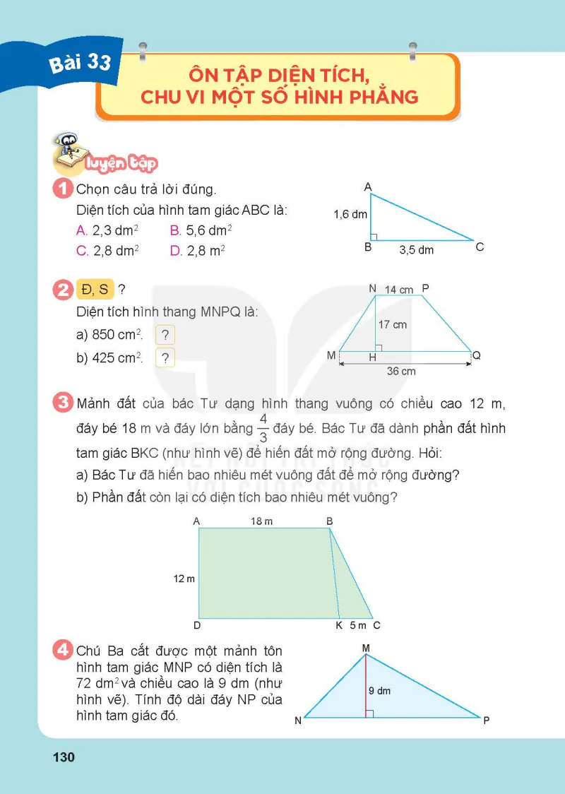 Bài 33. Ôn tập diện tích, chu vi một số hình phẳng