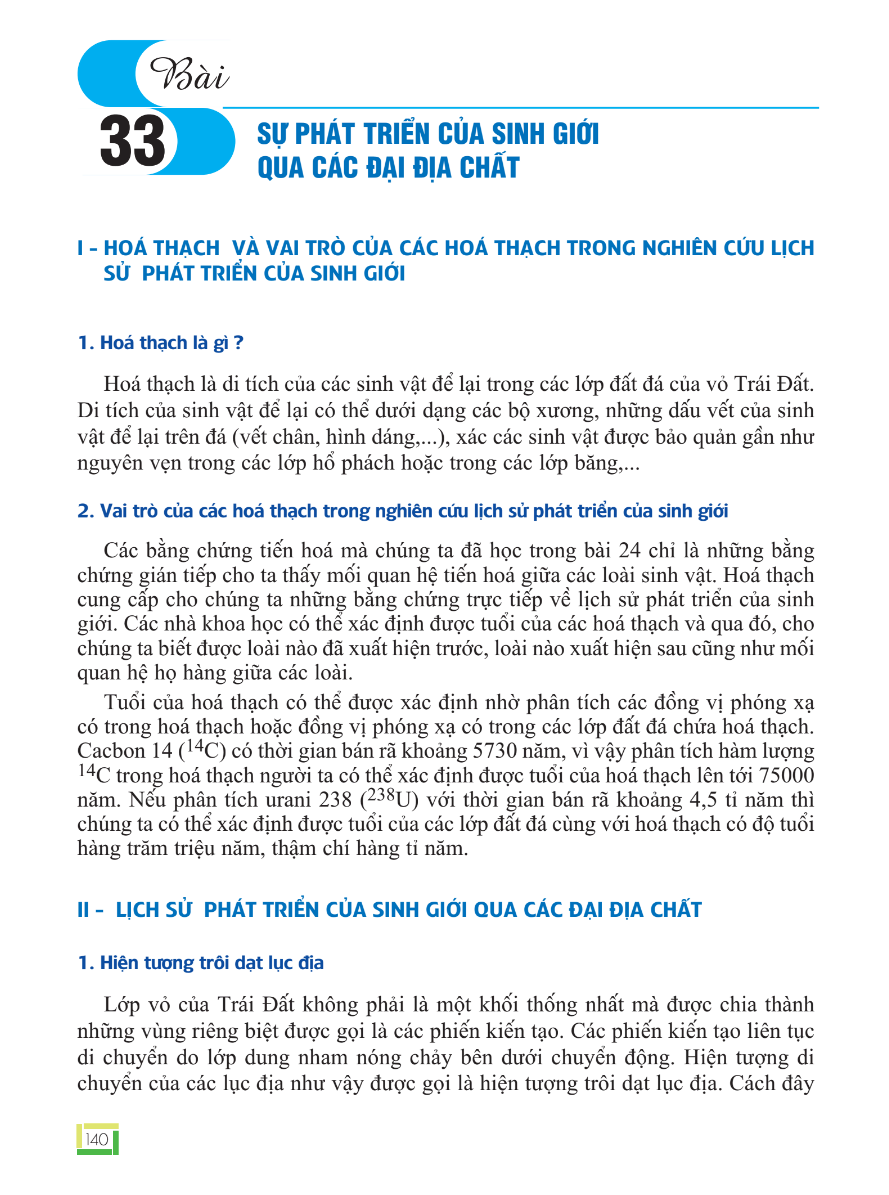 Bài 33: Sự Phát Triển Của Sinh Giới Qua Các Đại Địa Chất