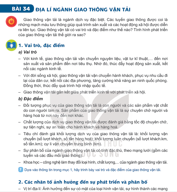 Bài 34: Địa Lí Nghành Giao Thông Vận Tải