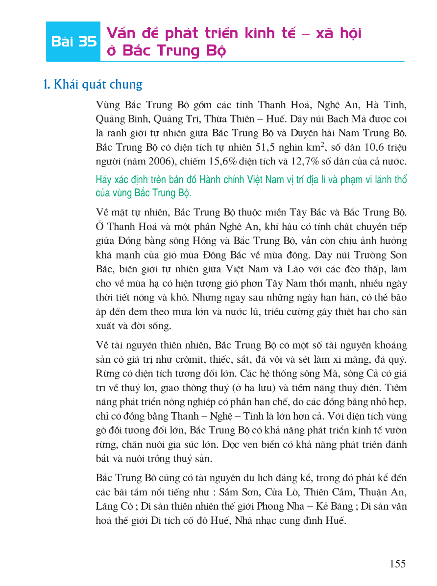 Bài 35: Vấn Đề Phát Triển Kinh Tế - Xã Hội Ở Bắc Trung Bộ