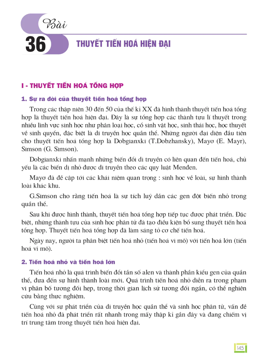 Bài 36: Thuyết Tiến Hóa Hiện Đại