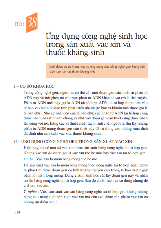 Bài 38: Ứng dụng công nghệ sinh học trong sản xuất vac xin và thuốc kháng sinh