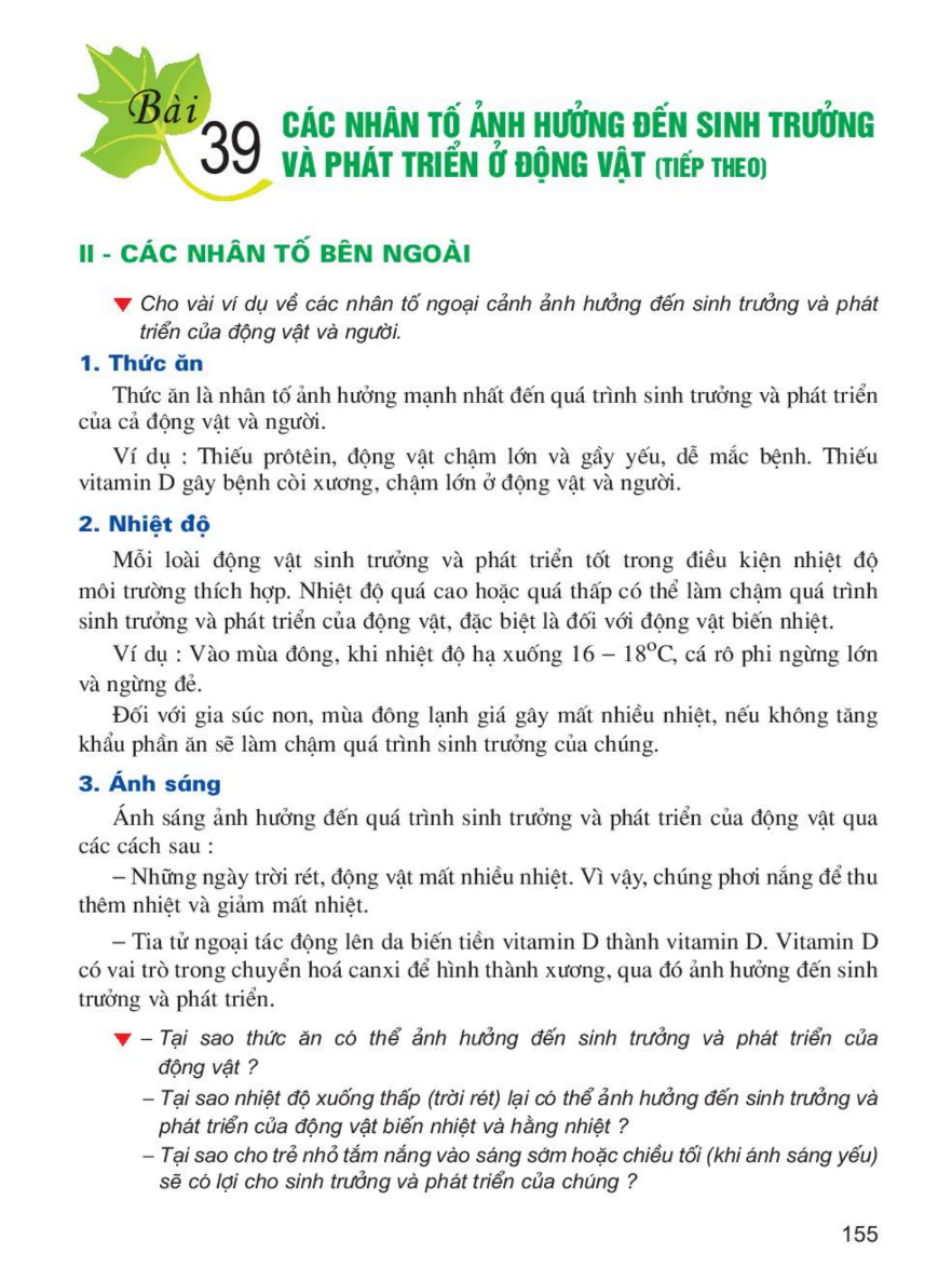 Bài 39: Các Nhân Tố Ảnh Hưởng Đến Sinh Trưởng Và Phát Triển Ở Động Vật (Tiếp theo)