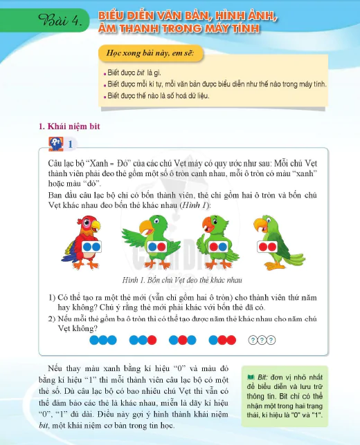 Bài 4. Biểu diễn văn bản, hình ảnh, âm thanh trong máy tính