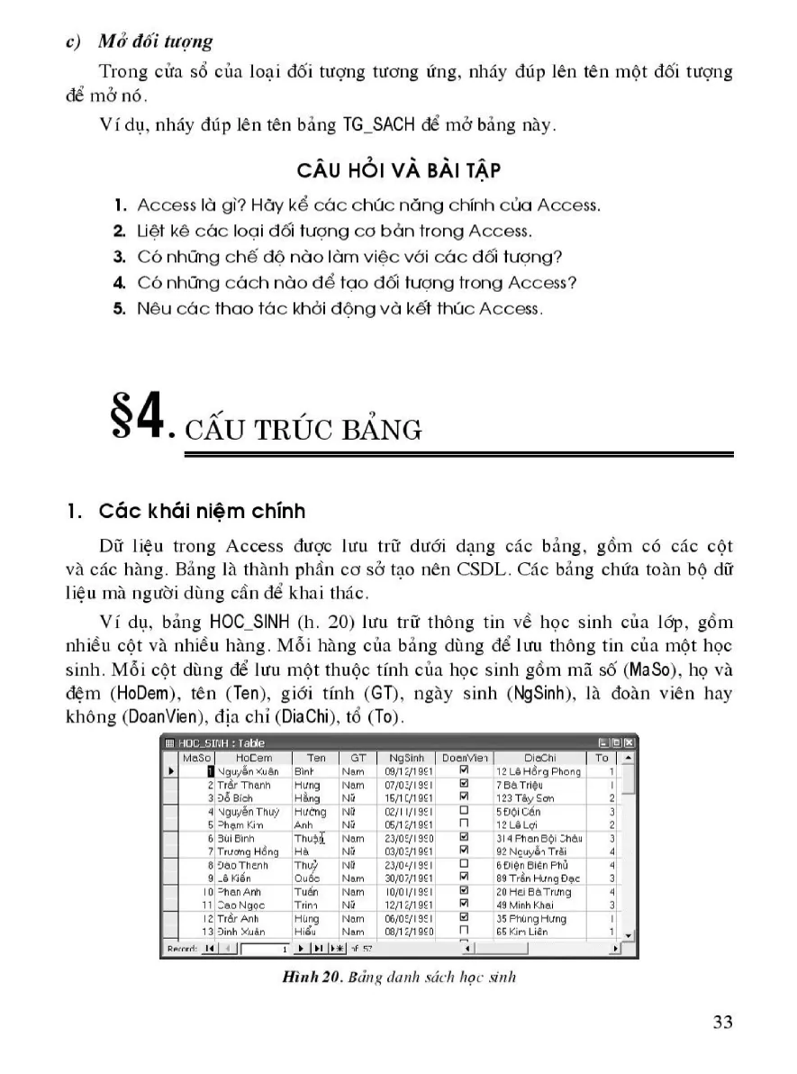 Bài 4: Cấu Trúc Bảng