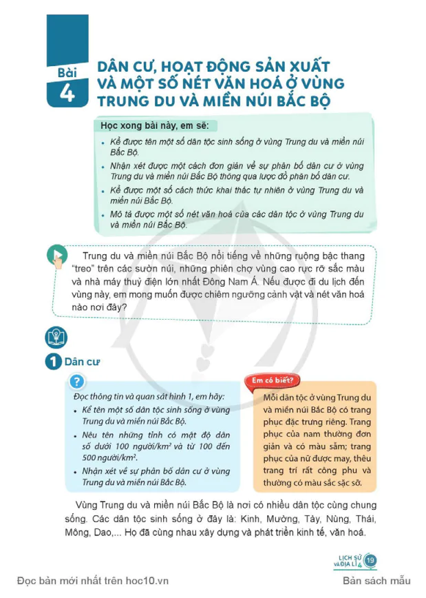 BÀI 4: DÂN CƯ, HOẠT ĐỘNG SẢN XUẤT VÀ MỘT SỐ VÙNG TRUNG DU VÀ MIỀN NÚI BẮC BỘ
