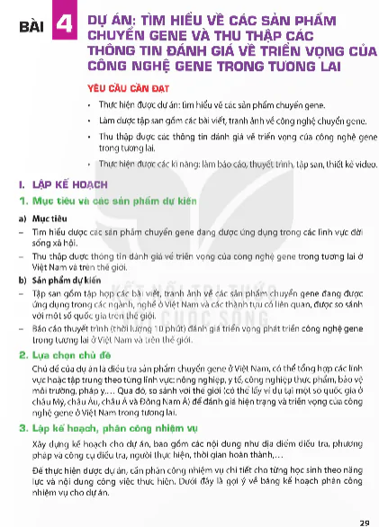 Bài 4: Dự Án: Tìm Hiểu Về Các Sản Phẩm Chuyển Gene Và Thu Thập Các Thông Tin Đánh Giá Về Triển Vọng Của Công Nghệ Gene Trong Tương Lai
