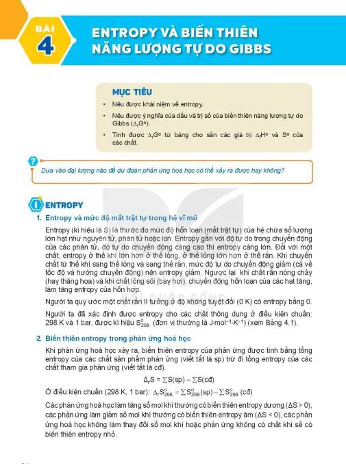 Bài 4: Entropy và biến thiên năng lượng tự do Gibbs