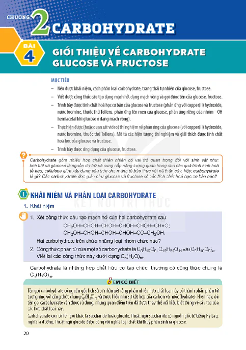 BÀI 4: GIỚI THIỆU VỀ CARBOHYDRATE GLUCOSE VÀ FRUCTOSE