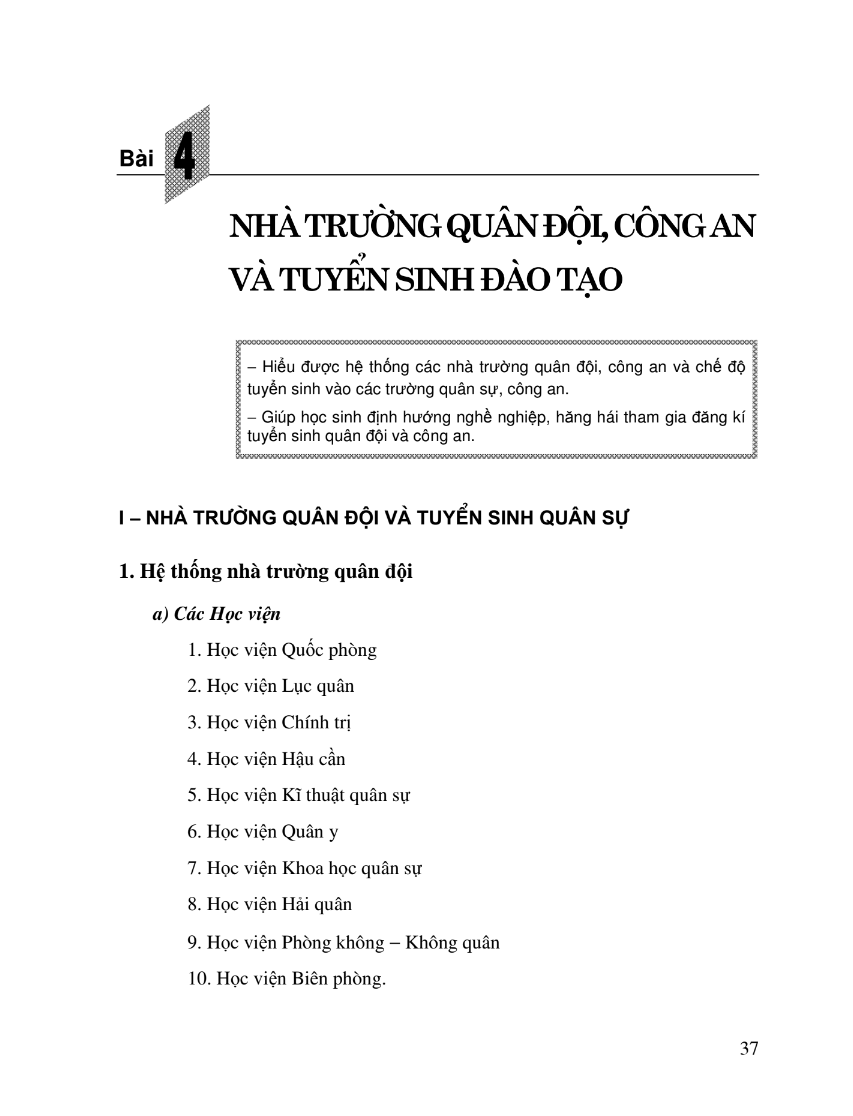 Bài 4: Nhà Trường Quân Đội, Công An Và Tuyển Sinh Đào Tạo