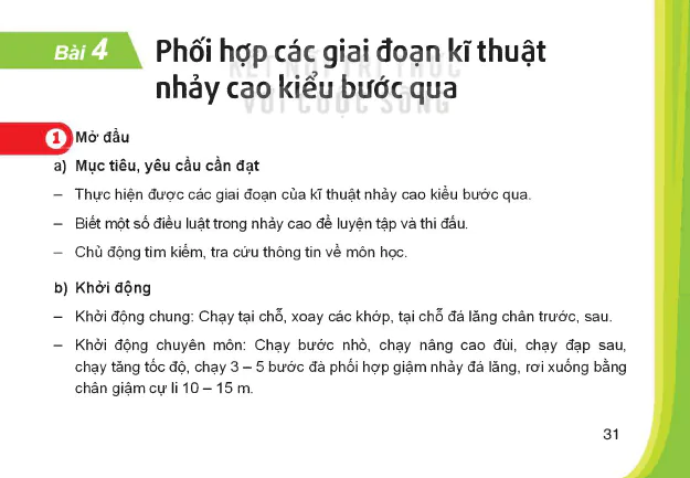 Bài 4: Phối hợp các giai đoạn kĩ thuật nhảy cao kiểu bước qua