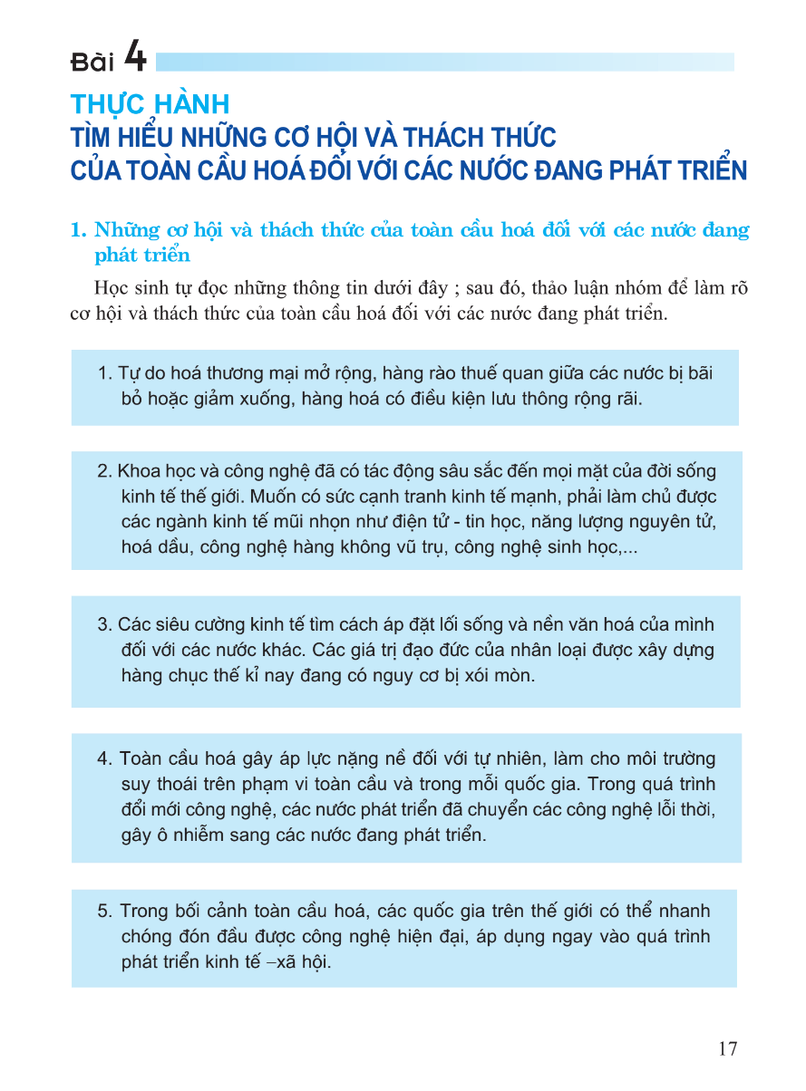 Bài 4: Thực Hành: Tìm Hiểu Những Cơ Hội Và Thách Thức Của Toàn Cầu Hóa Với Các Nước Đang Phát Triển